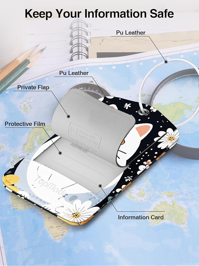 TopMade Smart Luggage Tag with Find My, Premium Leather Luggage Tags for Suitcase, Travel Bags, Backpacks, Anti-Lost Suitcase Tag Tracker for Travel with Privacy Name Card, Rechargeable