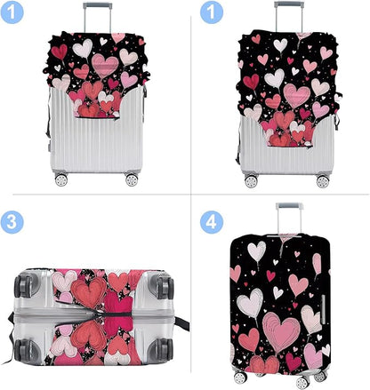 Luggage Cover Washable Suitcase Protector Anti-Scratch,Stretchable Fit for 20-34Inch Luggage Durable Travel Bag Cover with Zipper Closure (Heart-2, L(fits 28-30Inch suitcase))