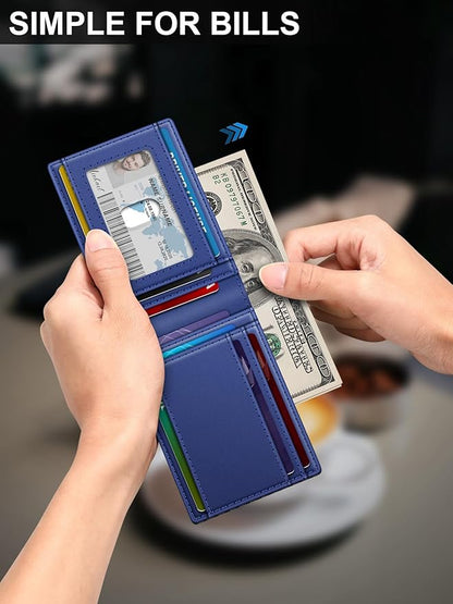 Wallet for Men Slim Leather Wallets for 13-17 Cards, RFID Blocking Thin Card Holder Wallet with ID Window & Large Capacity Cash Slot, Minimalist Bifold Small Wallet for Front Pocket, Gift for Men