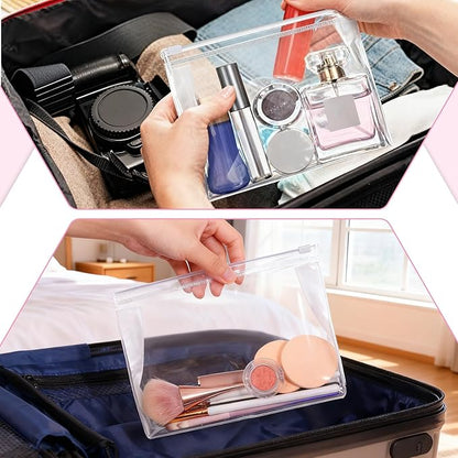 100pcs Small Clear Makeup Bag 7.9"× 5.9"× 2" Reusable Plastic Zipper Pouches Mini Clear Zipper Pouch Travel Plastic Cosmetic Organizer Transparent Waterproof for Toiletries Swimsuit Bikini Bathing