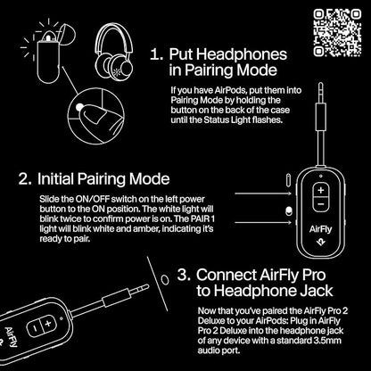 AirFly Pro 2 – Bluetooth Adapter for Airplane, Pair 2 AirPods or Wireless Headphones – 3.5mm AUX Bluetooth Transmitter and Receiver for Cars, Boats, Treadmills, TVs– Airplane Travel Essentials, Black
