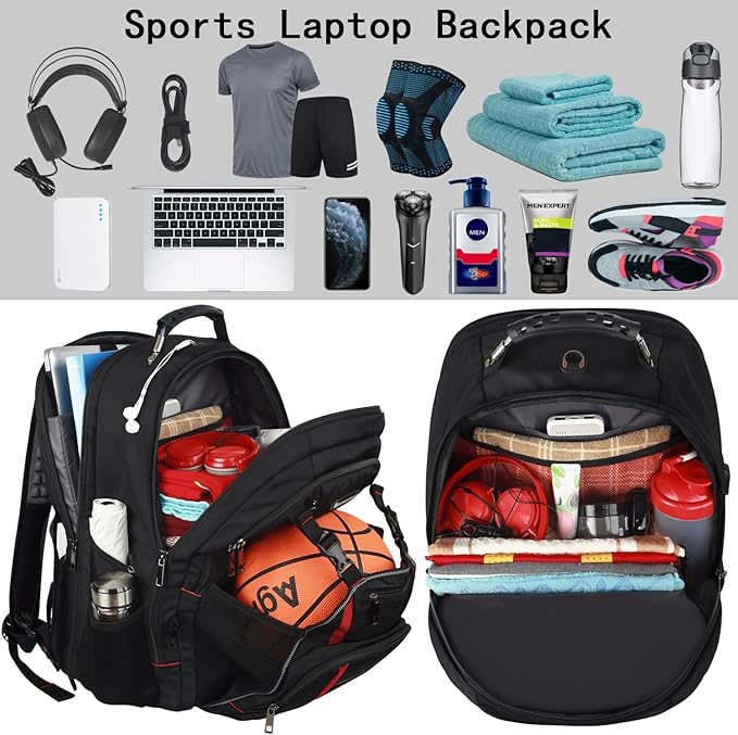 18.4 '' Laptop Backpack for Men,Women,55L Extra Large Travel Laptop Backpack with USB Charger Port,Headphone Hole,Chest Strap,TSA Friendly Flight Approved RFID Anti-theft Water Resistant Rugby Pocket