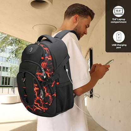 Swissdigital Laptop Backpack with USB Charging Port, Travel Backpack Fits 15.6 inches Computer, 31L Backpack for Men, Flame Red | SD803-97