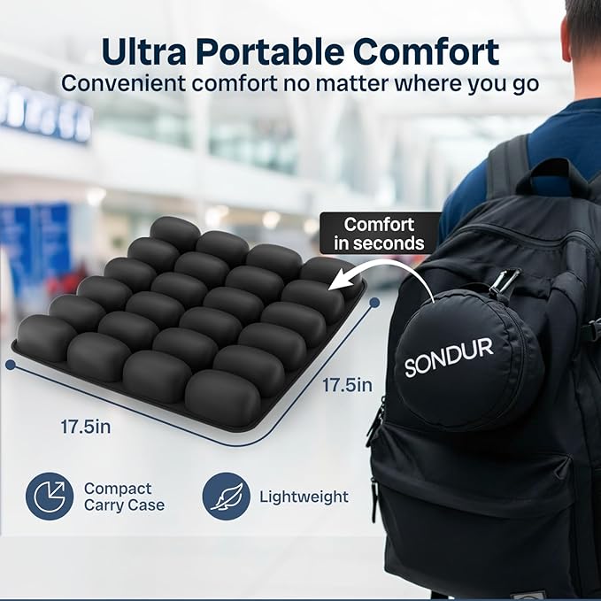 Travel Cushion – CloudAir Technology Airplane Seat Cushion – Inflatable Travel Pillow for Long Flights – Portable Air Cell Design, Puncture-Resistant Waterproof Pad – Black