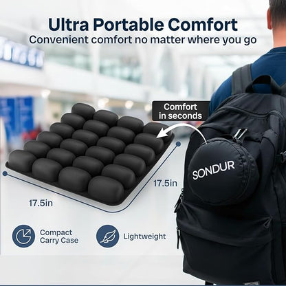 Travel Cushion – CloudAir Technology Airplane Seat Cushion – Inflatable Travel Pillow for Long Flights – Portable Air Cell Design, Puncture-Resistant Waterproof Pad – Black