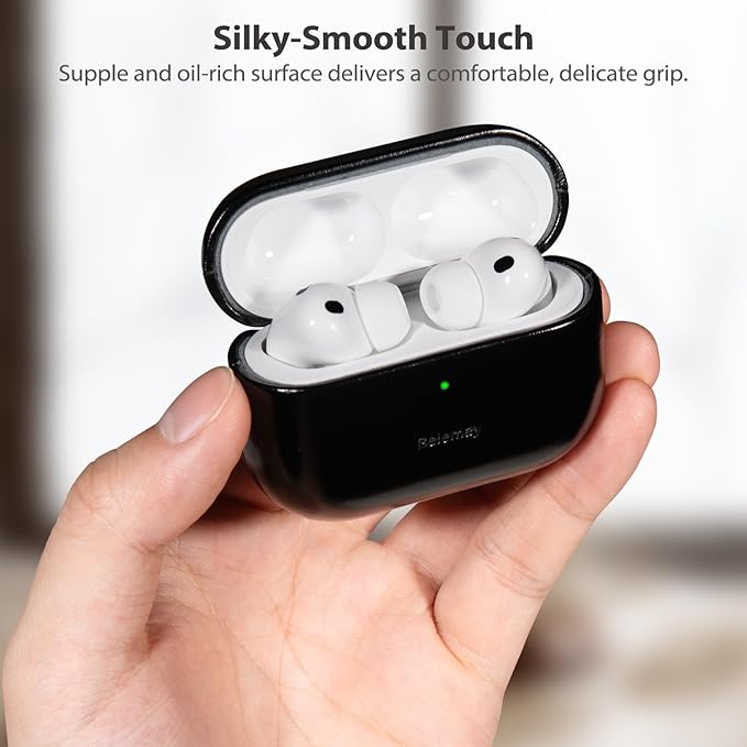 Belemay Handcrafted Oil-Waxed Leather Case for AirPods Pro 3rd Gen (2025), Genuine Cowhide, Smooth Glossy Lively Two-Tone Patina, Compatible with MagSafe, Compatible with Airpods Pro 3, Obsidian Black