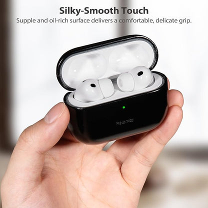 Belemay Handcrafted Oil-Waxed Leather Case for AirPods Pro 3rd Gen (2025), Genuine Cowhide, Smooth Glossy Lively Two-Tone Patina, Compatible with MagSafe, Compatible with Airpods Pro 3, Obsidian Black