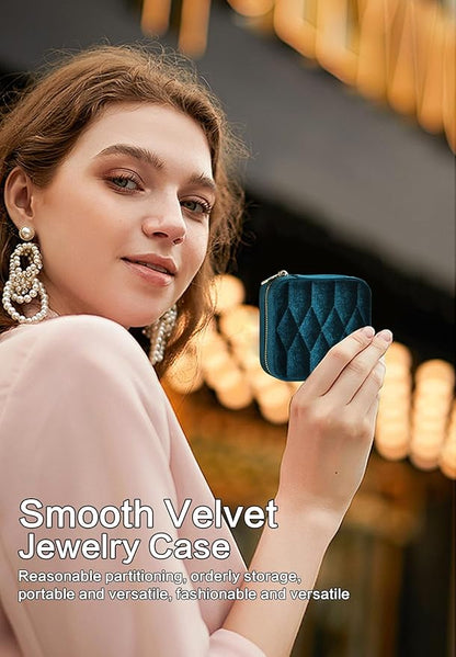 Travel Jewelry Case-Velvet Organizer Adjustable Compartments for Necklaces, Rings | Portable Luxury Travel Jewelry Box for Women, Gift-Worthy Design