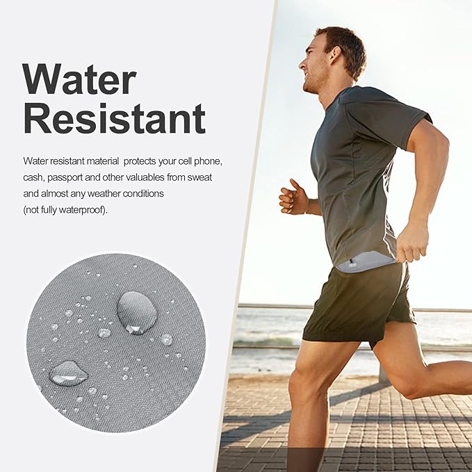 RFID Blocking Money Belt for Men Women, Slim Fanny Pack For Travel，Running,Conceal Waist Wallet For Passport Holder,Phone,Cash(Black Light Grey)