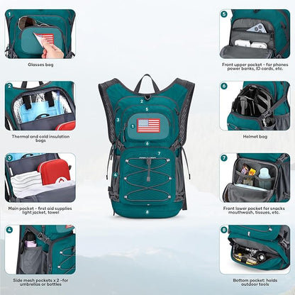 Maelstrom Hydration Hiking Backpack with 2L/3L Water Bladder, High Flow Bite Valve Camping Daypack Lightweight