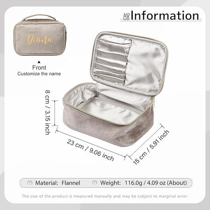 Personalized Name Makeup Bags - Monogrammed Gift for Women Girls Cosmetic Bag with Zipper Gift Ideal for Teen Girls Women Birthday Friend Mom (Khaki)