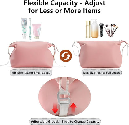 Vomgomfom 6L 13 Inch Silicone Toiletry Bag, Waterproof Leakproof Travel Cosmetic Organizer, Adjustable G-Buckle Compression Dopp Kit, Foldable Makeup Bag for Women & Men (Pink, 13" 6L)