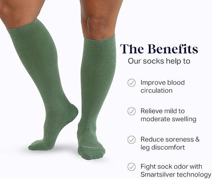 Comrad Recycled Cotton Knee High Socks - 15-20mmHg Graduated Compression Socks - Soft & Breathable Support Socks, Unisex
