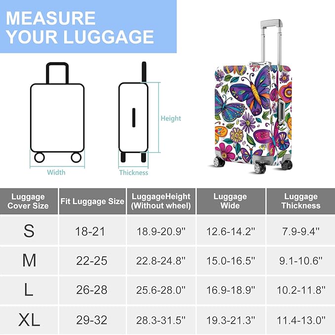 FOREVER QUEEN Colorful Butterfly Luggage Cover Suitcase Protector Suitcase Cover Anti-Scratch,Stretchable Bag Cover Washable Durable Polyester