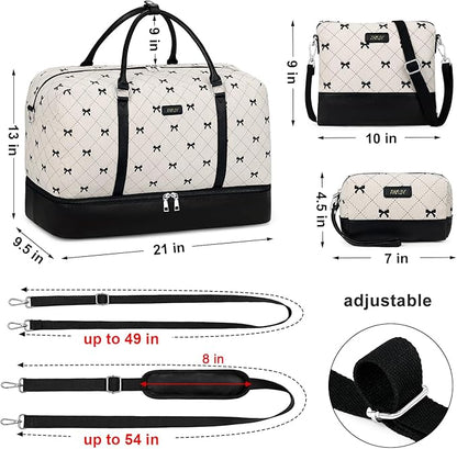 IBFUN Weekender Bags for Women, 21" Weekender Travel Bag, Travel Duffle Bag with Shoe Compartment Carry on Overnight Duffel Bag for Weekend Travel Business Trip, 3PCS