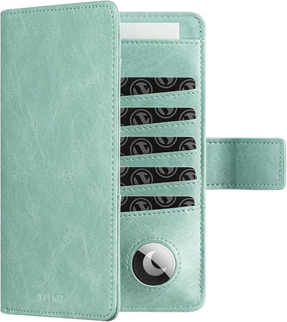 VULKIT Passport Holder with Airtag Holder RFID Blocking Passport Wallet Travel Leather Passport for Women(Mint Green)