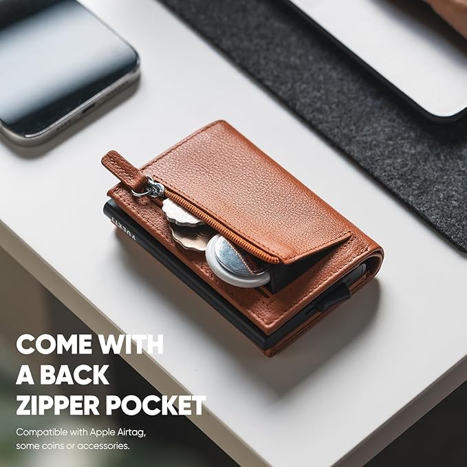 VULKIT Pop up Wallet Minimalist Cash Wallets RFID Blocking Leather Smart Credit Card Holder with Magnetic Closure for Men