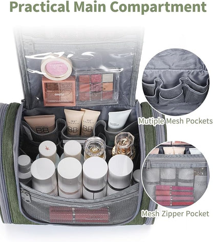 Narwey Hanging Toiletry Bag for Women Travel Makeup Bag Organizer Toiletries Bag Men for Cosmetics Essentials Accessories (Large, Army Green)