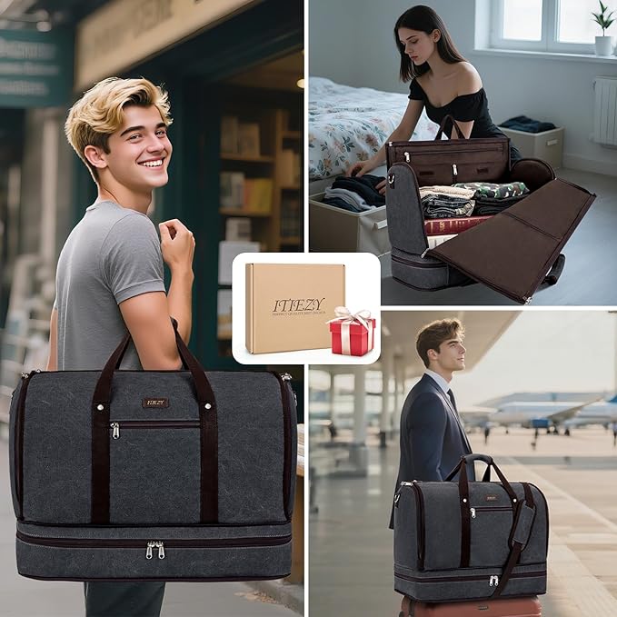 Garment Duffle Bag for Travel - Convertible Carry on Garments Duffel Bags Travel Bag for Women Men Large Weekender Bag with Shoes Compartment 3 in 1 Hanging Clothes Suit Dress Bag 3pcs Set