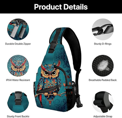 Owl Sling Bag Travel Sling Backpack Lightweight Casual Daypack Women Chest Bags for Outdoor Sport Climbing Runners