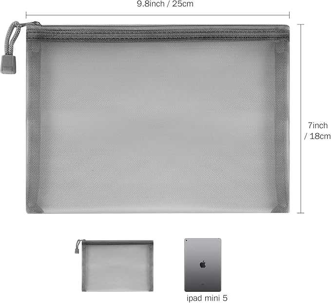 12 Pieces Zipper Nylon Mesh Pouch, Mesh Cosmetic Bags Makeup Bags Pencil Case, Multipurpose Travel Bags for Cosmetic School Office Supplies and Travel Accessories (Black,White,Grey, A5)