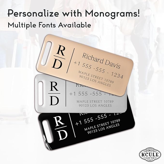 Personalized Luggage Tags for Suitcases 4 Pack - Stainless Steel Custom Luggage Tags for Backpacks & Bags, Sturdy, Waterproof & Heavy Duty (Rose Gold / 3" x 1.25")