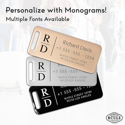 Personalized Luggage Tags for Suitcases 4 Pack - Stainless Steel Custom Luggage Tags for Backpacks & Bags, Sturdy, Waterproof & Heavy Duty (Black / 3" x 1.25")