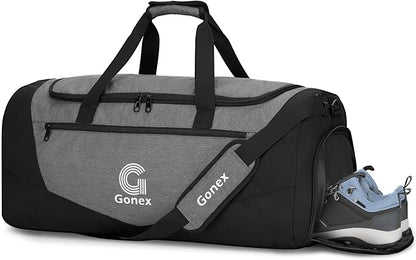Gonex Gym Duffel Bag with Shoe Compartment Wet Pocket, Large Capacity Sports Duffle Bag for Men Women, Workout & Travel Bag with Multiple Pockets, Black/Gray, Medium (60L)