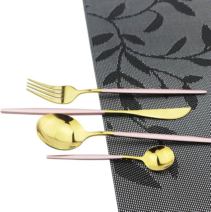 Pink Gold Silverware Set, JASHII 20-Piece Stainless Steel Satin Finish Flatware Set, Kitchen Utensil Set, Mirror Polished Tableware Cutlery Set for Home and Restaurant, Dishwasher Safe