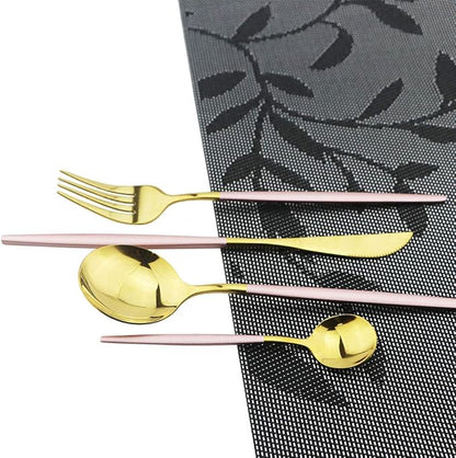 Pink Gold Silverware Set, JASHII 20-Piece Stainless Steel Satin Finish Flatware Set, Kitchen Utensil Set, Mirror Polished Tableware Cutlery Set for Home and Restaurant, Dishwasher Safe