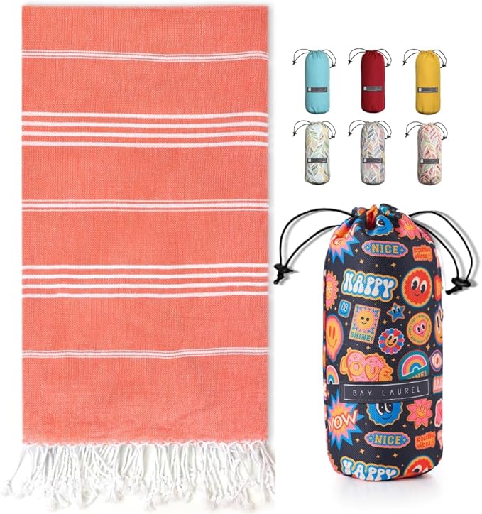 BAY LAUREL Turkish Beach Towel with Travel Bag 39 x 71 Quick Dry Sand Free Lightweight Large Oversized Towels Light