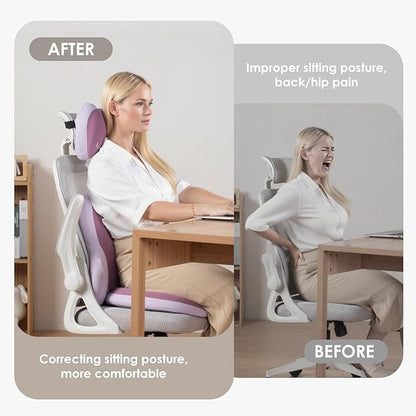 FLORICH 3 PCS Seat Cushion for Carseat Lumbar Support Pillow Car Neck Headrest Pillows Ultrathick Memory Foam Seat Pads Pressure Relief Back Cushion for Office Chair(Purple)