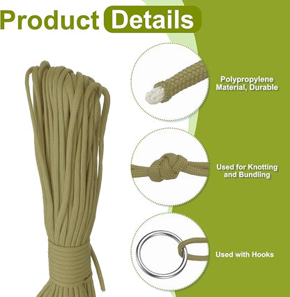 uxcell 4mm Nylon Rope, 10ft Portable Clothesline for Luggage and Backpack Tie Downs, Hanging Clothes, Swings, Camping and Mountaineering Tie Downs, Khaki