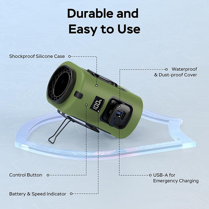 AMACOOL Mini Portable Waist Fan Clip on, 13000RPM 4-Speeds Personal Neck Fans, Up to 24H Battery Life, Rechargeable Wearable Shirt Belt Fan for Outdoor Work Jobsite Travel Camping, Gifts for Men Dad