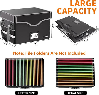 DocSafe 5200°F Fireproof Document Box with Lock,Heat Insulated File Organizer Storage with Pockets,Collapsible Portable Home Office File Safe Box with Handle for Hanging Letter/Legal Folders, Black