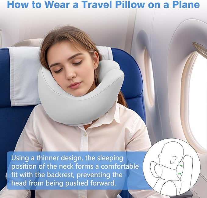 jiaao Travel Neck Pillow - Pain Relief & Comfortable Sleep on Cars, Trains & Planes - Memory Foam Advanced Neck Support for Long Flights, Eye Mask, Earplugs & Storage Bag