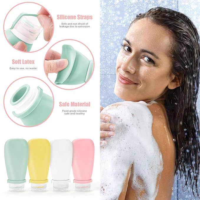 18 Pcs Travel Bottles Set for Toiletries, TSA Approved Travel Size Containers with Bandage Silicone Squeezable for Shampoo Conditioner Lotion Body Wash (Multicolour+White Bag)