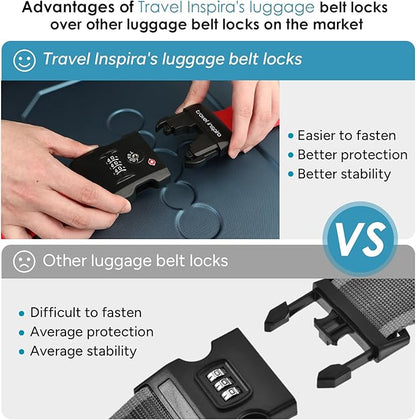 Travel Inspira Luggage Straps for Suitcases with TSA Lock, Protect Your Luggage Anti-Burst, High Visibility Color, Easy to Identify Luggage Adjustable Heavy Duty Belt for 20-32 Inch Suitcases