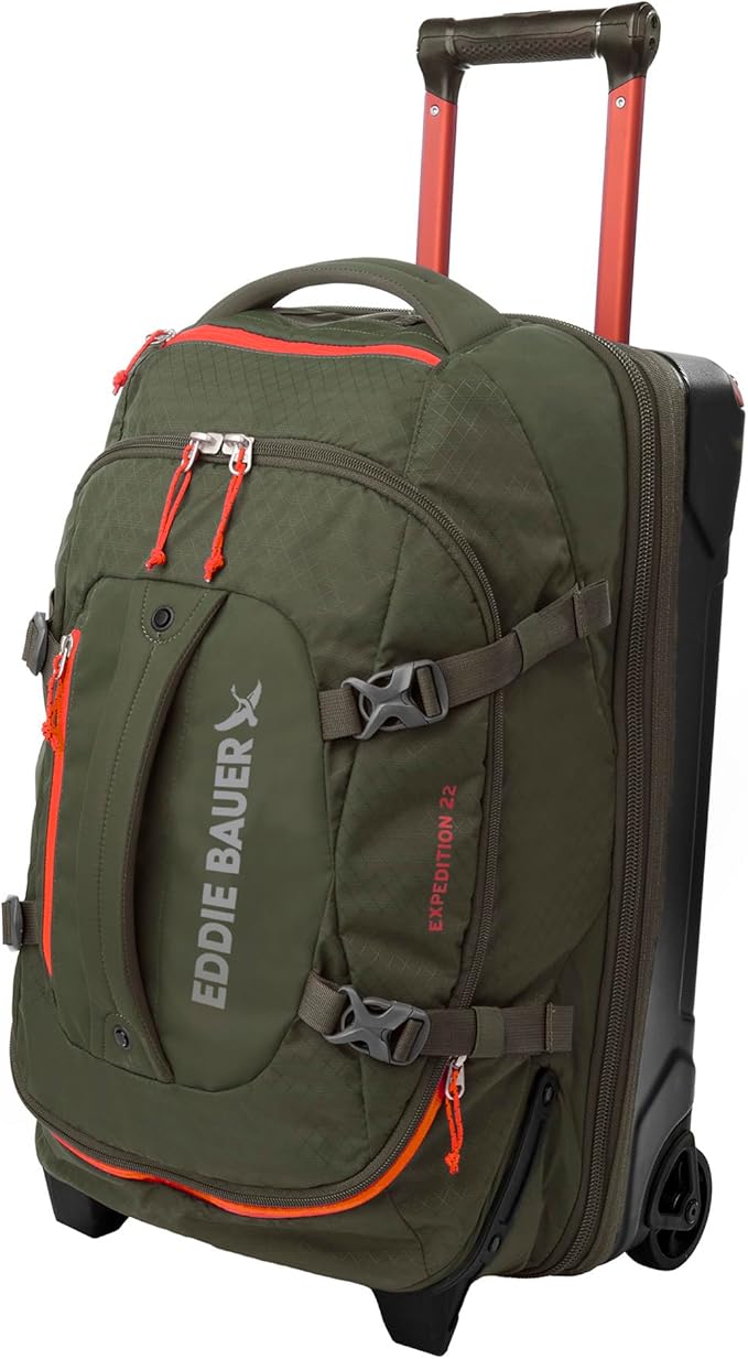 Eddie Bauer Expedition Rolling Duffel Bag with Wheels | Travel | Carry-On | Luggage | Rugged | Durable - Dark Thyme, 22"