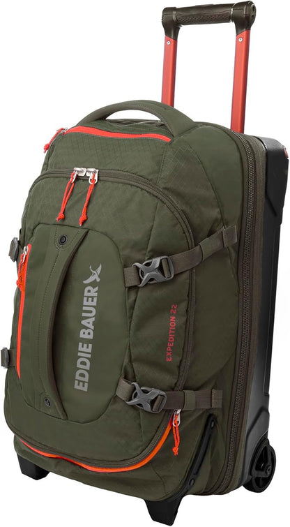 Eddie Bauer Expedition Rolling Duffel Bag with Wheels | Travel | Carry-On | Luggage | Rugged | Durable - Dark Thyme, 22"