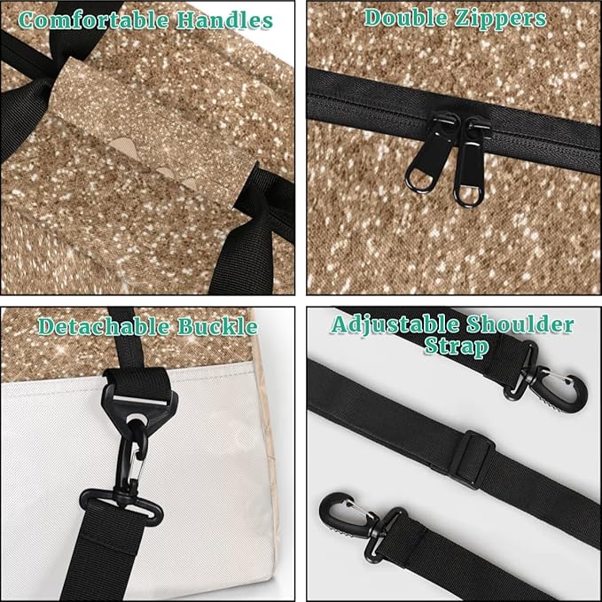 Personalized Kids Sports Duffel Bag with Name Custom Weekender Overnight Bag for Boys Girls Gym Bag Travel Dance Gymnastics Duffel Bag, Tan Glitter