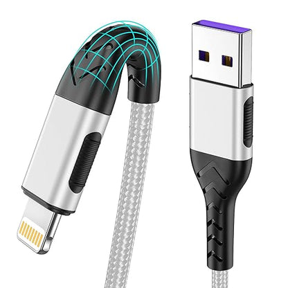 Durcord Compatible with iPhone Charger,3Pack 10FT USB A Cable for Phone Charger Cable, Fast Phone Charging Cord Compatible with Phone Xs Max/XS/XR/X/8/7/6S/6/Plus/SE/Pad(Bright Silver)