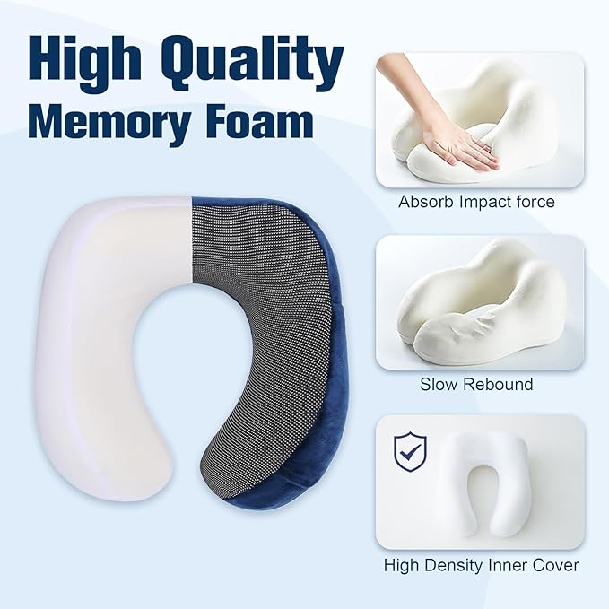 Neck Pillow for Traveling, Travel Pillows for Airplanes,100% Pure Memory Foam Travel Neck Pillow, Adjustable Flight Pillow, Portable Plane Accessories with Eye Mask, Earplugs, Carry Bag