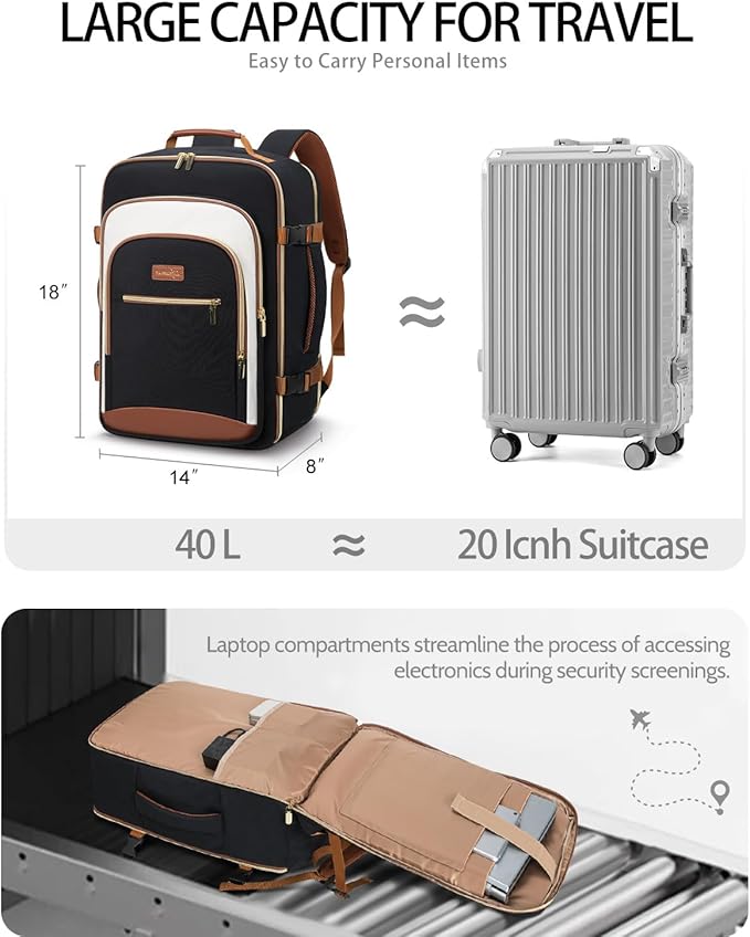 40L Travel Backpack for Women, Carry On Bag Flight Approved, Waterproof Backpacks with 3 Packing Cubes, Weekender Personal Item Backpack for Airplane Travel Essentials, TSA Approved