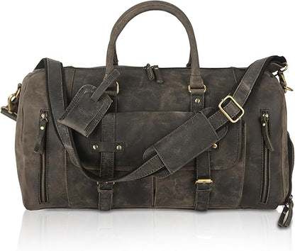 KomalC Leather Travel Duffel Bags for Men and Women Full Grain Leather Overnight Weekend Leather Bags Sports Gym Duffle