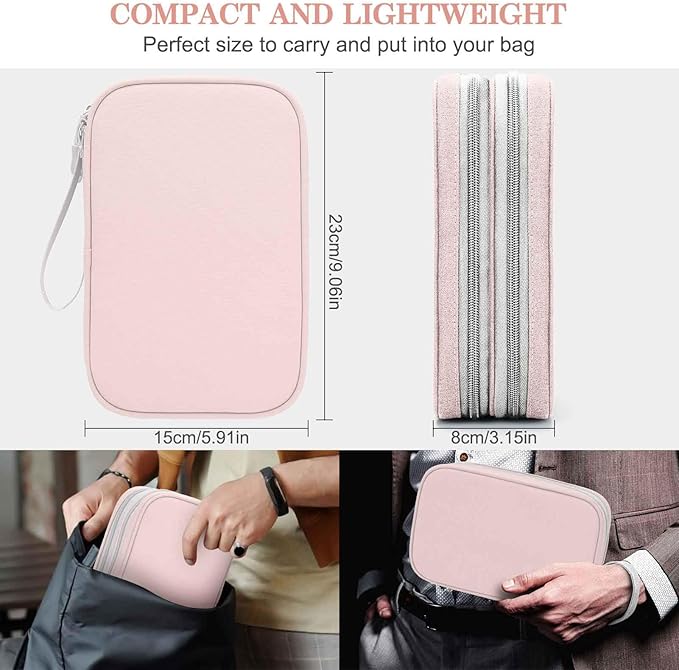 FYY Electronic Organizer, Large Travel Cable Organizer Bag Pouch Electronic Accessories Carry Case Portable Waterproof Double Layers All-in-One Storage Bag for Cable, Cord, Charger, Phone, Light Pink