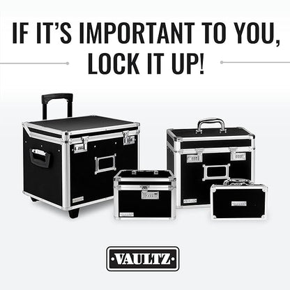 Vaultz File Organizer Storage Box - 14 x 7 x 12.19 Inch Letter Size, Portable Locking Storage Totes with Dual Combination Locks for Filing Office Documents - Black
