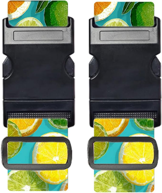 Nuxovilar Luggage Straps of 2 Set Citrus Fruits Pattern, 1.96x90.5 inches - Luggage Straps for Suitcases, Suitable for Summer Trips, Beach Vacations, Family Travel