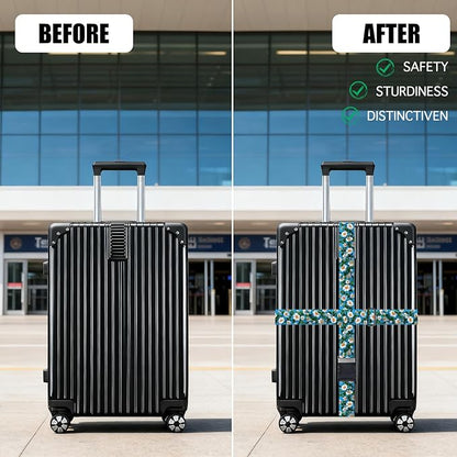 Nuxovilar Luggage Straps of 2 Set White Daisies on Blue Background Pattern, Durable Material 1.96 * 70.86 Inches for Suitcases, Travel Gear for 22-28 Inch Luggage, Perfect for Spring Trips