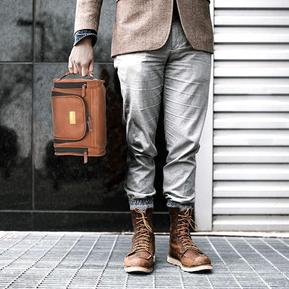 MIRASON Travel Toiletry Bag, Hanging Toiletry Bag for Men, Leather Travel Shower Bag for Toiletries Dopp Kit Bathroom Bag with Metal Hook, Gift for Men (Brown)